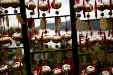 Bells And Plates Inscribed Blessings And Wishes Line A Path To Sun Moon Lake In West Central Taiwan, October 21, 2010.