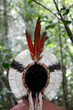 © Cavan Images - Detail of the costume of the Pataxo Indian people at the Reserva Indigena da Jaqueira near Porto Seguro, Bahia, Brazil.