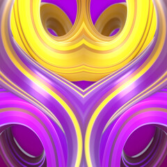 Poster - Background of twisted neon geometric shapes with shiny stripes. 3d rendering digital illustration