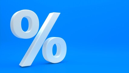 Fototapete - Percent icon 3d white blue background, 3d rendering.