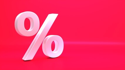 Fototapete - Percent icon 3d white red background, 3d rendering.