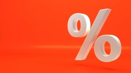 Fototapete - Percent icon 3d white orange background, 3d rendering.