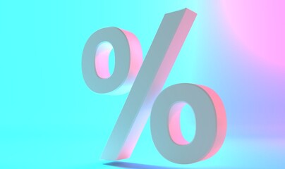 Fototapete - Percent icon 3d white blue background, 3d rendering.