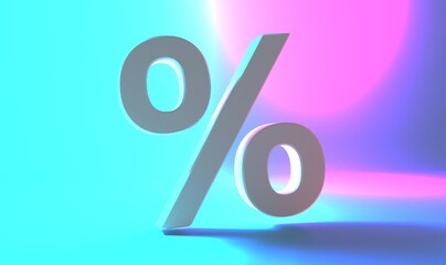 Fototapete - Percent icon 3d white blue background, 3d rendering.