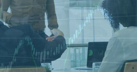 Poster - Animation of financial data processing over business people