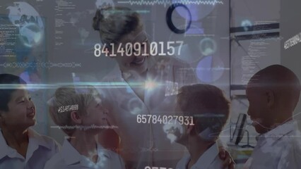 Poster - Animation of data processing over diverse schoolchildren and teacher
