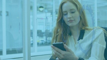 Poster - Animation of data processing over cacuasian businesswoman using smartphone