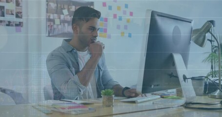 Poster - Animation of financial data processing over biracial businessman working in office