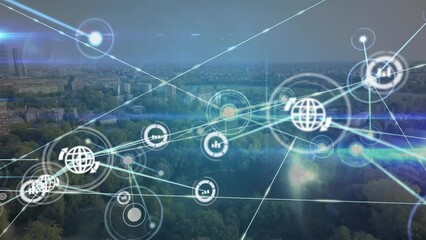 Poster - animation of network of connections over cityscape