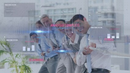 Poster - Animation of financial data processing over diverse business people at office