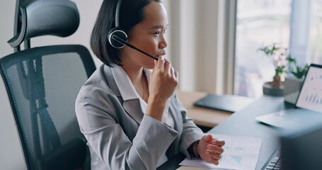 Aufkleber - call center, woman and happy crm or customer support consultant talking, networking and making sales