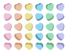 Candy Hearts Isolated Vector Shapes Valentine's Day Conversation Sweets 3D Scalable Multicolored