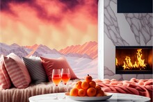 Orange Table With Fireplace ,ai, Generative AI