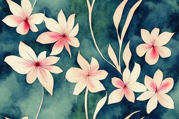 Wall Mural - Watercolor-style summer flower motif, useful for fabric design and wall art. Generative AI