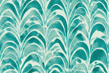 Seamless pattern in a washed teal color with a wavelike blurriness that recalls an ikat design. Generative AI