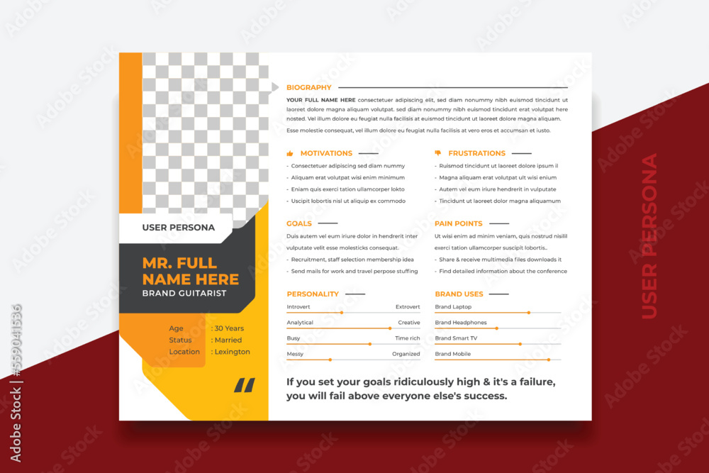 Persona File User Persona Document Template Vector Illustration. Examples of User ...