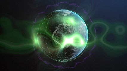 Poster - Animation of globe with connections and green light trails
