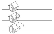PNG Image With Transparent Background Of Continuous Line Drawing Of Business Icons: Home Symbol, Fire, House Damage
