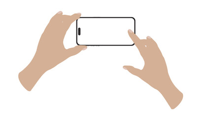 Wall Mural - hand holding mockup smart phone 14 generation vector and screen png transparent on screen horizontal