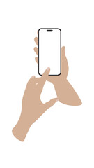 Wall Mural - one hand holding another hand touch mockup smart phone 14 generation vector and screen png transpare