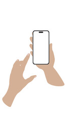 Wall Mural - hand holding mockup smart phone 14 generation vector and screen png transparent on screen horizontal