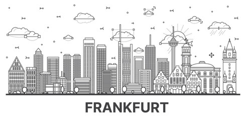 Fototapete - Outline Frankfurt Germany City Skyline with Modern Buildings Isolated on White.