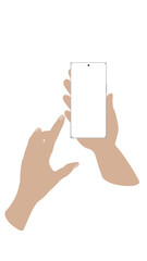 Wall Mural - hand holding the white mobile phone mockup on white transparent png screen, vector illustration 03