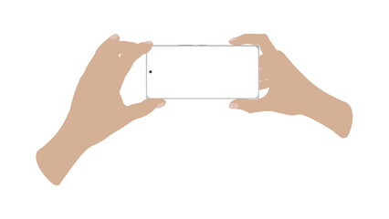 Wall Mural - hand holding the white mobile phone mockup on white transparent png screen, vector illustration 02