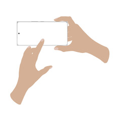 Wall Mural - hand holding the white mobile phone mockup on white transparent png screen, vector illustration 01