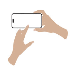 Wall Mural - two hand holding mockup smart phone 14 generation vector and screen png transparent on screen horizo