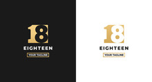 Number 18 Logo Or Logo Number 18 Isolated On White And Black Background. Logo Number 18 Elegant. Suitable For Brand Logos Or Products With The Brand Name Fifteen. Number 18 Logo Simple Gold Color.