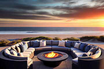 Wall Mural - Fire pit and furniture on modern luxury mountain