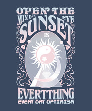 Sunset Graphic Tee With Mystic Vibes, Tropical Sunset. Surf And Beach. Vintage Beach Print. Tee Graphic Design