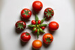 © 2rogan - solitary ripe red group component tomato. Top view of ripe tomatoes. Generative AI