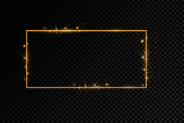Poster -  Golden frame with lights effects. Shining rectangle banner. Isolated on black transparent background. Vector illustration, eps 10