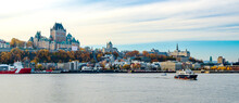 Skyline Of Quebec City Old Town Panoramic View In Autumn. Saint Lawrence River. Quebec, Canada.