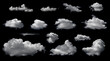 Leinwandbild Motiv Clouds set isolated on black background. White cloudiness, mist or smog background.