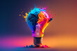 Leinwandbild Motiv a colorful glowing 3d idea bulb lamp, visualization of brainstorming, bright idea and creative thinking