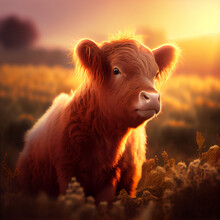 Young Cow In Pasture, Created With Generative AI Technology.