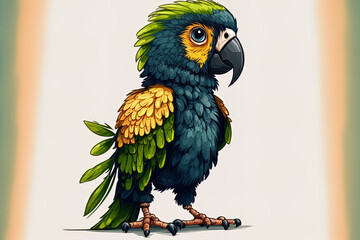 Sticker - cartoon parrot is standing. Generative AI