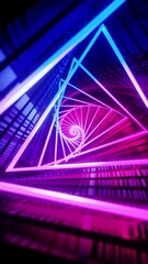 Sticker - Flying through a triangular tunnel with neon lights. Vertical looped video