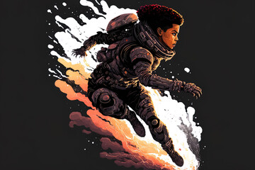 Wall Mural - Attack by a black astronaut illustration. Generative AI