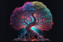 Magical Fantasy Tree With Colorful Leaves, Generative AI