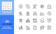 Line Icons About Energy. Pixel Perfect 64x64 And Editable Stroke