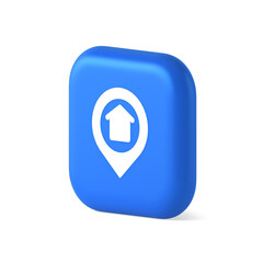 Poster - Urban building location find button house map pin web application 3d realistic isometric icon
