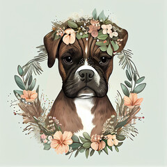 Wall Mural - dog with a flower