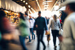 Leinwandbild Motiv individuals wandering at a market in a blur. Generative AI