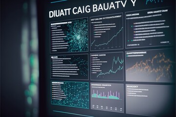 Poster - Cyber security, data protection, cyberattacks concept on blue background. Database security software development. Online security concept. Laptop protected with shield. holographic screen. Generative 