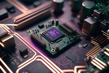 Poster - Electrical circuit board. Abstract circuit cyberspace design created with Generative Ai technology. Artificial technology 