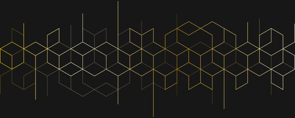 Aufkleber - The graphic design elements with isometric shape golden blocks. Vector illustration of abstract geometric background
